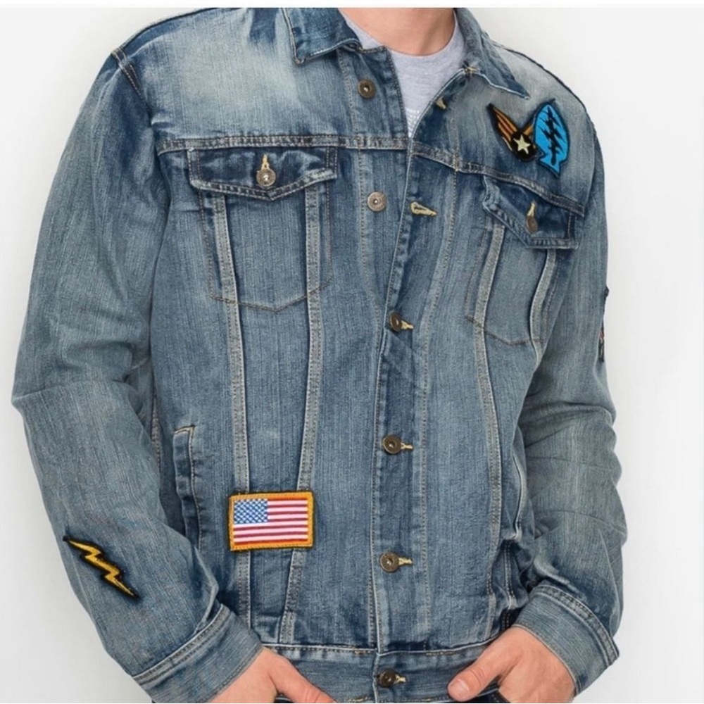 Ring of Fire Patch Distressed Denim Jean Jacket  Biker Grunge Size XXL